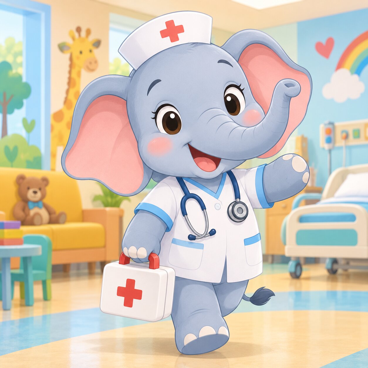 Cute cartoon elephant nurse smiling