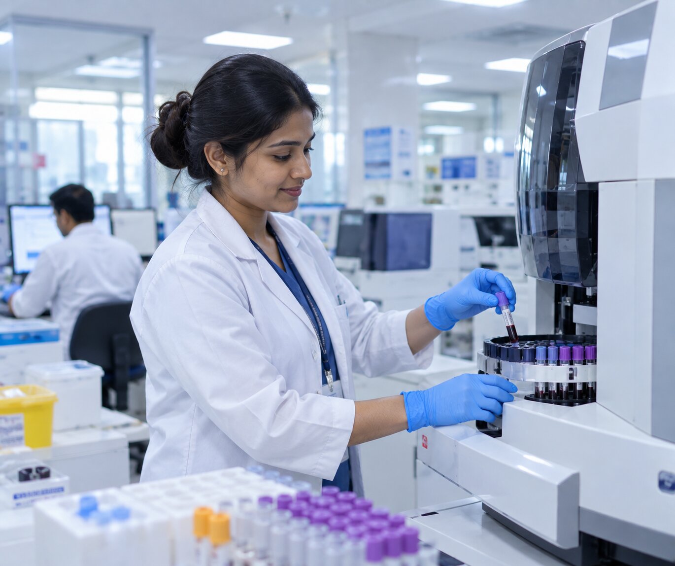 Technician working in a modern diagnostics lab